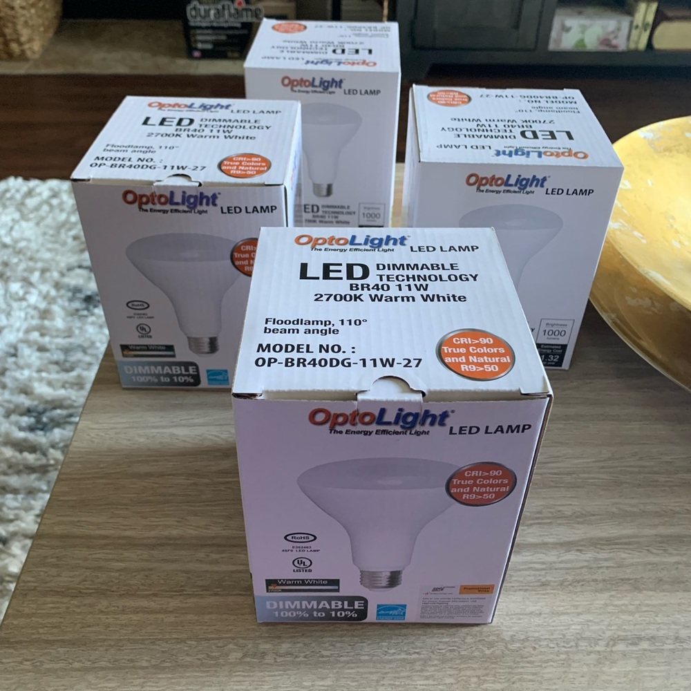 4 Boxes OptoLight LED BULBS BR40 11W 1000 Lumens 2700K Warm White Dimmable NWT